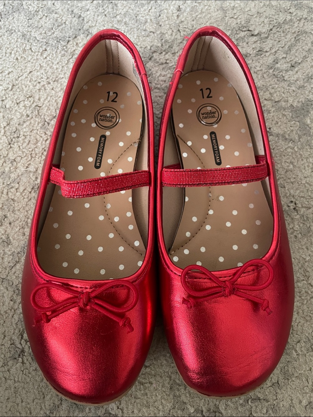 wonder nation Red Metallic Mary Jane Flats with Bow